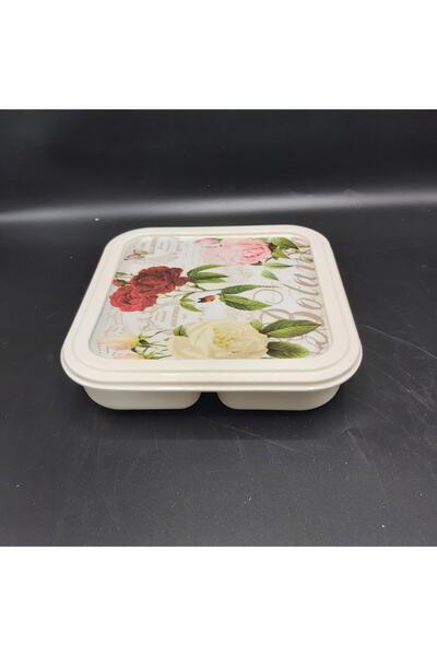 ToMorza Melamin Kare Kapaklı Kahvaltılık 20cm Çap:20cm Yuk 5cm 230gr