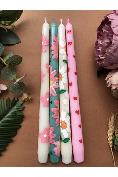 Elif Design 4 Lü Bahar Serisi Çiçekli Mum Seti Kokulu Desenli Mum Çiçekli Mum