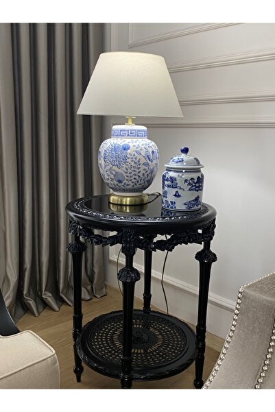 EL YAPIMI Siyah Oymali Yan Sehpa