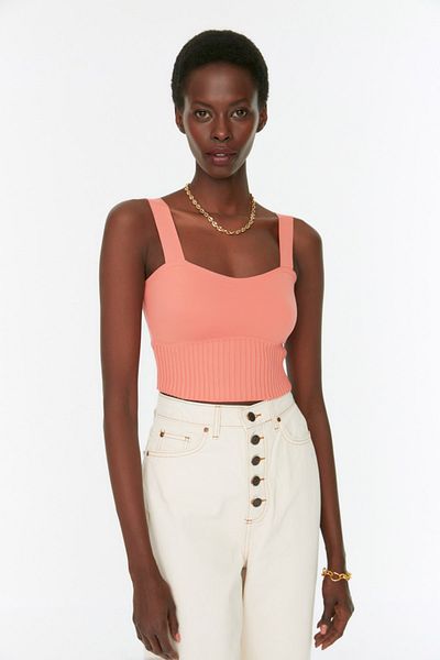 Trendyol Collection Korallenrote Crop-Strickbluse TWOSS22BZ1108