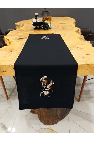 Tanem Home Кольоровий вишитий імпортний льняний американський сервіз, бігунок 40x140 чорний