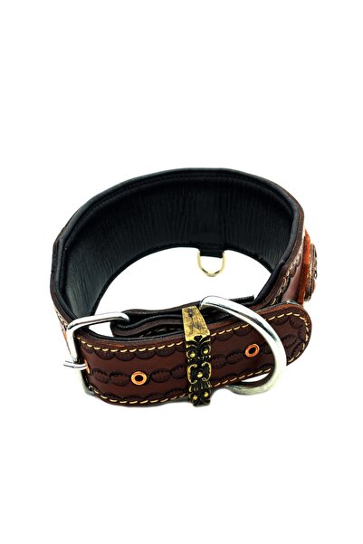 Tasma Market Kahverengi Kaplan Başlı Yumuşak Dokulu Deri Köpek Tasması