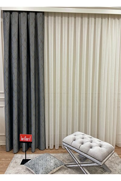 Brillant Blackout Karartma Zemin Baskılı Modern Çizgili Desen 1/2,50 Pile Fon...