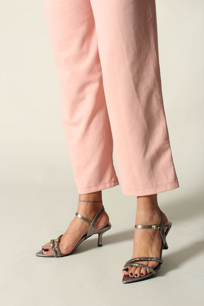 ROVIGO Platinum Patent Leather Stoned Women's Heels