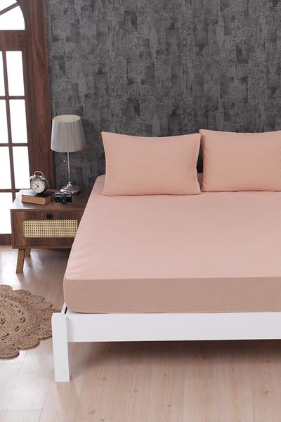 Mislina Home Premium βαμβακερό ροζ σεντόνι με ανάγλυφο κηρήθρα