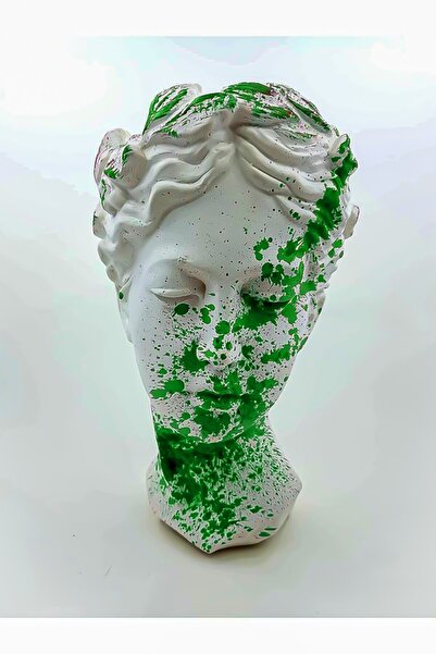 Ba Art 17 Cm Büyük Helen Heykel Antik Büst Yeşil Konsept Vazo Saksı Yeşil-beyaz