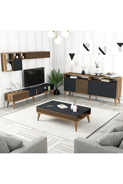 Variant Mobilya Milan 3 Lü Salon Takımı - Ceviz / Antrasit