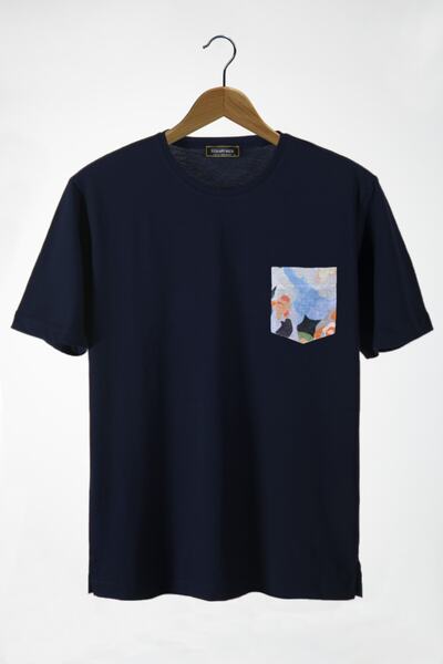 VEAVEN Unisex Bisiklet Yaka Lacivert Cepli Oversize T-shirt