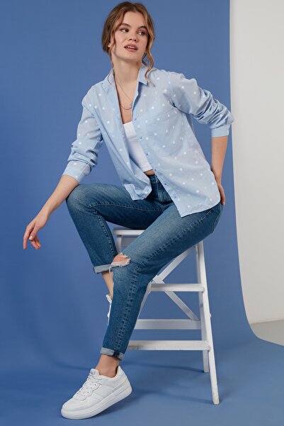 Lela Pamuklu Desenli Tek Cepli Uzun Kollu Gömlek Bayan Gömlek 51433733l