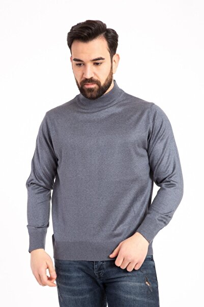 NOBLE STORE Men's Indigo Thin Wool Knitwear Dad Half Turtleneck Sweater