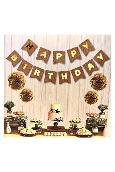 Patladı Gitti Kraft Zemin Happy Birthday Gold Banner