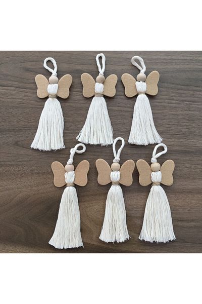 OzanTuhafiye Ornament de Anul Nou din Macrame Angel realizat manual, 6 piese, ornament din lemn de pin 20