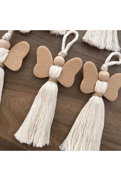 OzanTuhafiye Ornament de Anul Nou din Macrame Angel realizat manual, 6 piese, ornament din lemn de pin 20