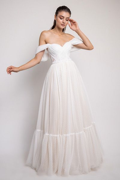 Lenta Moda Ruffle Detailed Polka Dot Engagement and Evening Dress