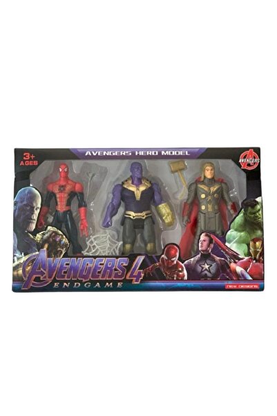Genel Markalar Yenilmazler Işıklı Avengers 3'lü Kahraman Seti 15 cm - Thor Thanos  Örümcek Adam  Figür