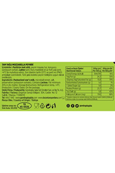 Gündoğdu Mozzarella Peyniri 1000gr Blok