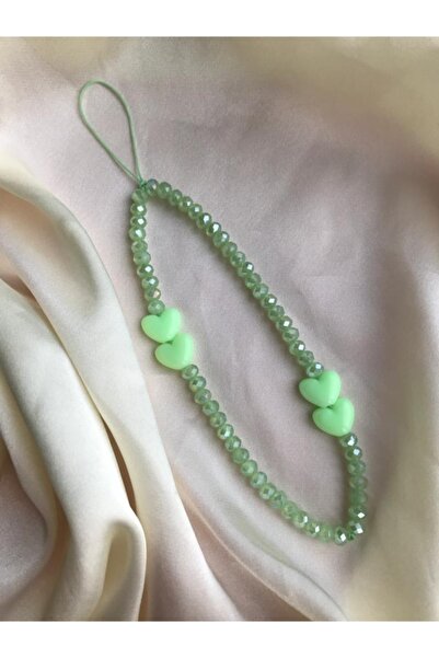 PEONY peonyofficiall Yeşil Kalp ve Kristal Boncuk Telefon Charmı