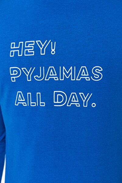 Trendyol Collection Темно-синій комплект піжам з принтом з 100 бавовни Regular Fit TMNAW22PT1313