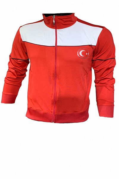 Fs Men's Red Turkey Flag Logo Printed Casual Fitness Sports Running Diving Suit Tracksuit
