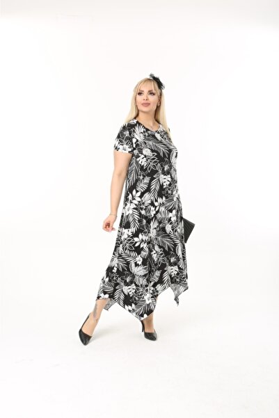 Mezura Ασύμμετρο βαμβακερό χτενισμένο γυναικείο φόρεμα με κοντό μανίκι, ασύμμετρο, χτενισμένο από βισκόζη