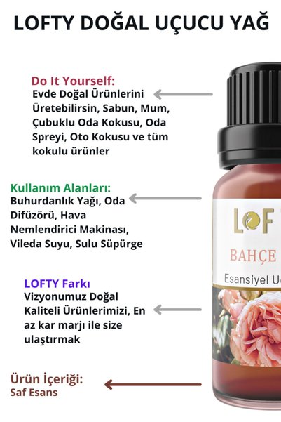 Lofty Gül, Bahçe Gülü, Amber Doğal Uçucu Yağ Saf Buhurdanlık Esansı Oda Kokusu Esans Buhur Yağı 10ml