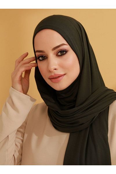 Tuva Şal Practical Combed Shawl with Neck Collar - Khaki - Canvas