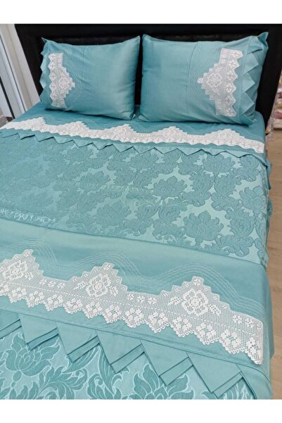 Çeyizci Sokağı طقم ملاءة سرير من الدانتيل مصنوع يدويًا مع دانتيل