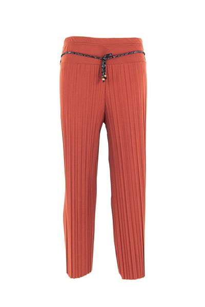 Oppland Women's Boutique Trousers Skirt Waist Rope Belted Pleated Comfortable Cut Sandy Lycra Fabric