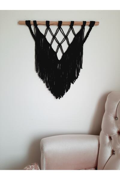 karnelyanart Siyah Makrome Duvar Süsü (60×65CM)