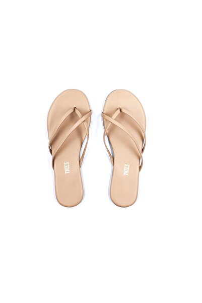 Tkees Flip-flops de damă, fără toc, cu bandă dublă, culoare crem