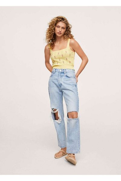 MANGO Woman Crop Top din tricot floral