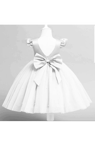 NSM White Girl's Birthday Dress with Ribbon Detail