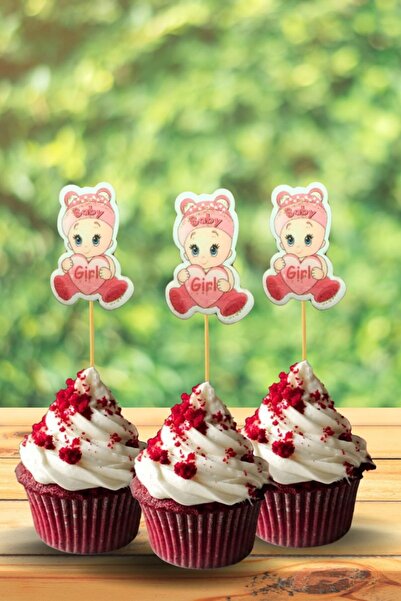 Cadde Süs زينة مسواك وردية مكتوب عليها "ترحيب بالطفلة" مكونة من 10 قطع