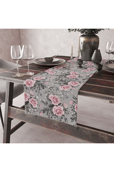 Alkan Homes Rose Patterned Laser Cut Digital Printed Decorative Runner