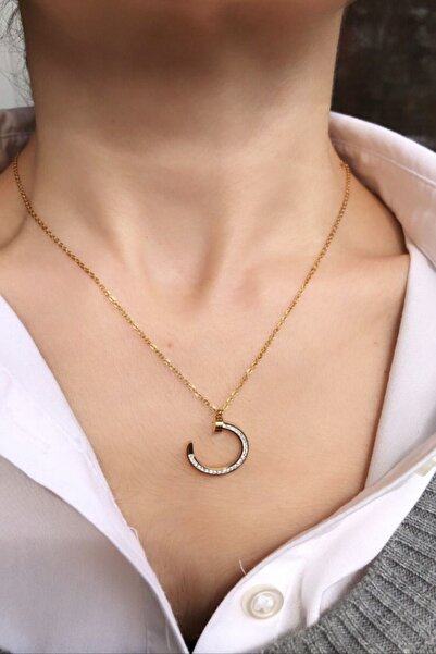 DLK TAKI قلادة من الفولاذ المطلي بالذهب على شكل مسمار