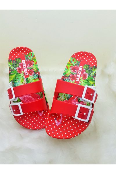 GEZER Flower Patterned Non-Slip Sole Beach Pool Daily Use Children's Slippers