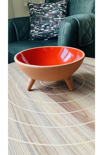 goffin Pottery Cat-Dog Footed Food, Water Bowl, Natural, Glazed Large Size