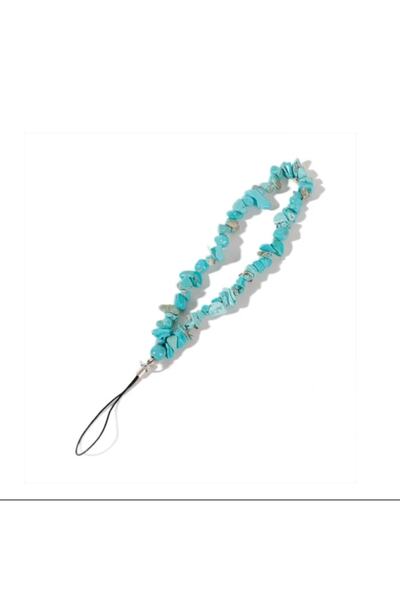 madam berra Accessories Turkuaz Kırık Doğal Taş Telefon Askısı Charm
