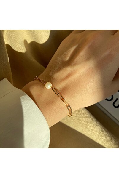 bueistanbul Women's Chain Single Pearl Bracelet