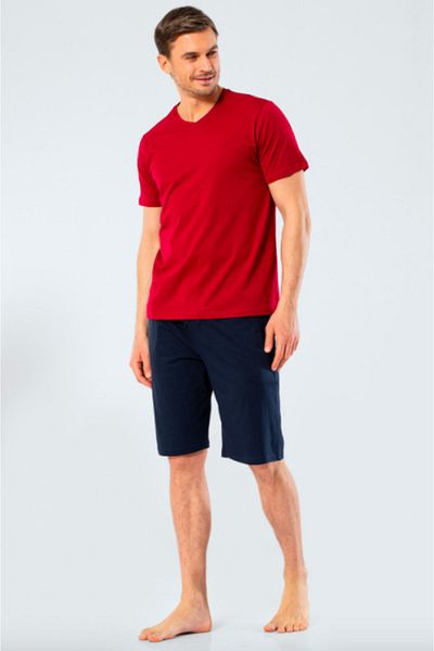 TÜREN 4138 Claret Red Ανδρικό Σετ Πιτζάμες Βερμούδα με λαιμόκοψη V