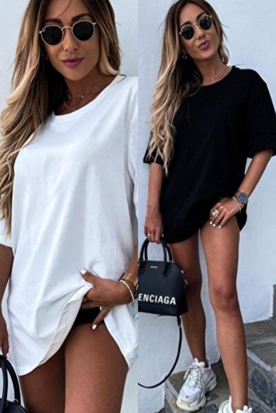 LEYEL Moda Γυναικείο μπλουζάκι/τσόρτ 2 τεμαχίων σε μαύρο και άσπρο oversize U...