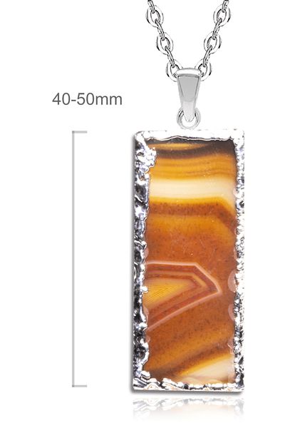 Tesbih Atölyesi Natural Brown Agate Stone Certified Rectangle Necklace