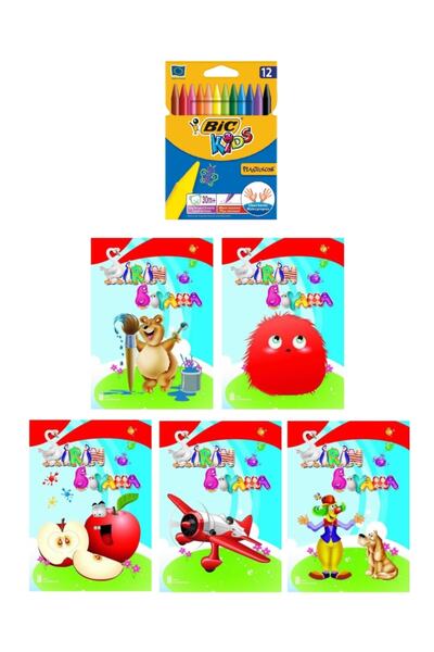 Ata Yayıncılık 3-6 Years Old Cute Coloring Books 5 Li + Fatih 12 Li Dry Paint