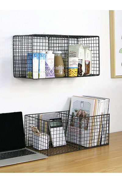 GO DEKOR Black Decorative Metal 2-Eye Cage - Bookshelf and Wall Shelf Included