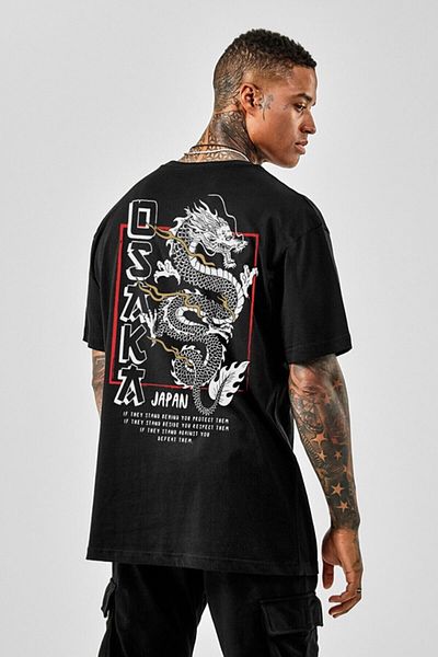 Jooy Company Unisex Μαύρο μπλουζάκι Osaka Japan με στάμπα μεγάλου μεγέθους