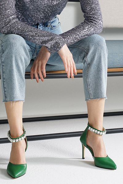 Mio Gusto Rosalie Genuine Leather Green Color Women's Evening Dress Heels Shoes