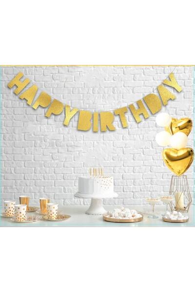 TATLI GÜNLER Gold Içi Dolu Happy Birthday Banner