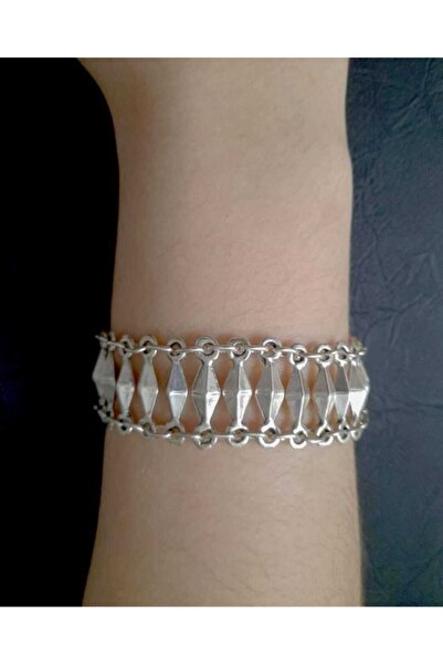 İMREN AKSESUAR Antique Silver Imren9014 Handmade Adjustable Bracelet with Woo...