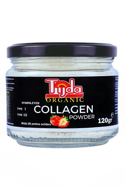 TİJDA مسحوق الكولاجين الفراولة العضوية 120 غرام.(100% نقي)