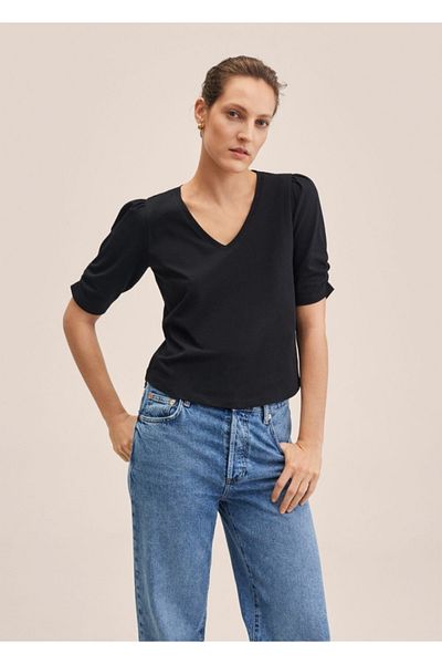 MANGO Woman Tricou cu mânecă adunată